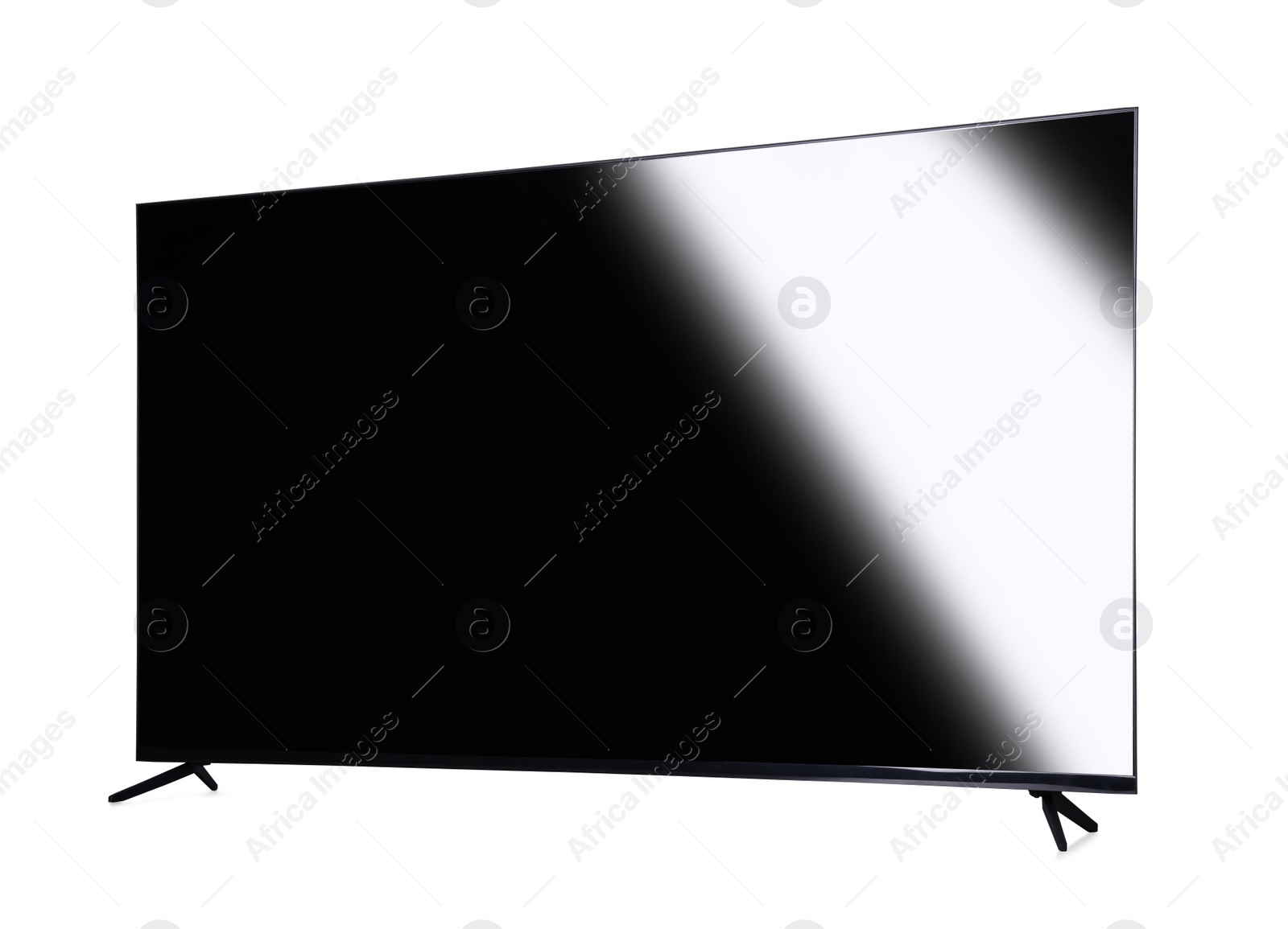 Photo of Modern TV on table against grey background