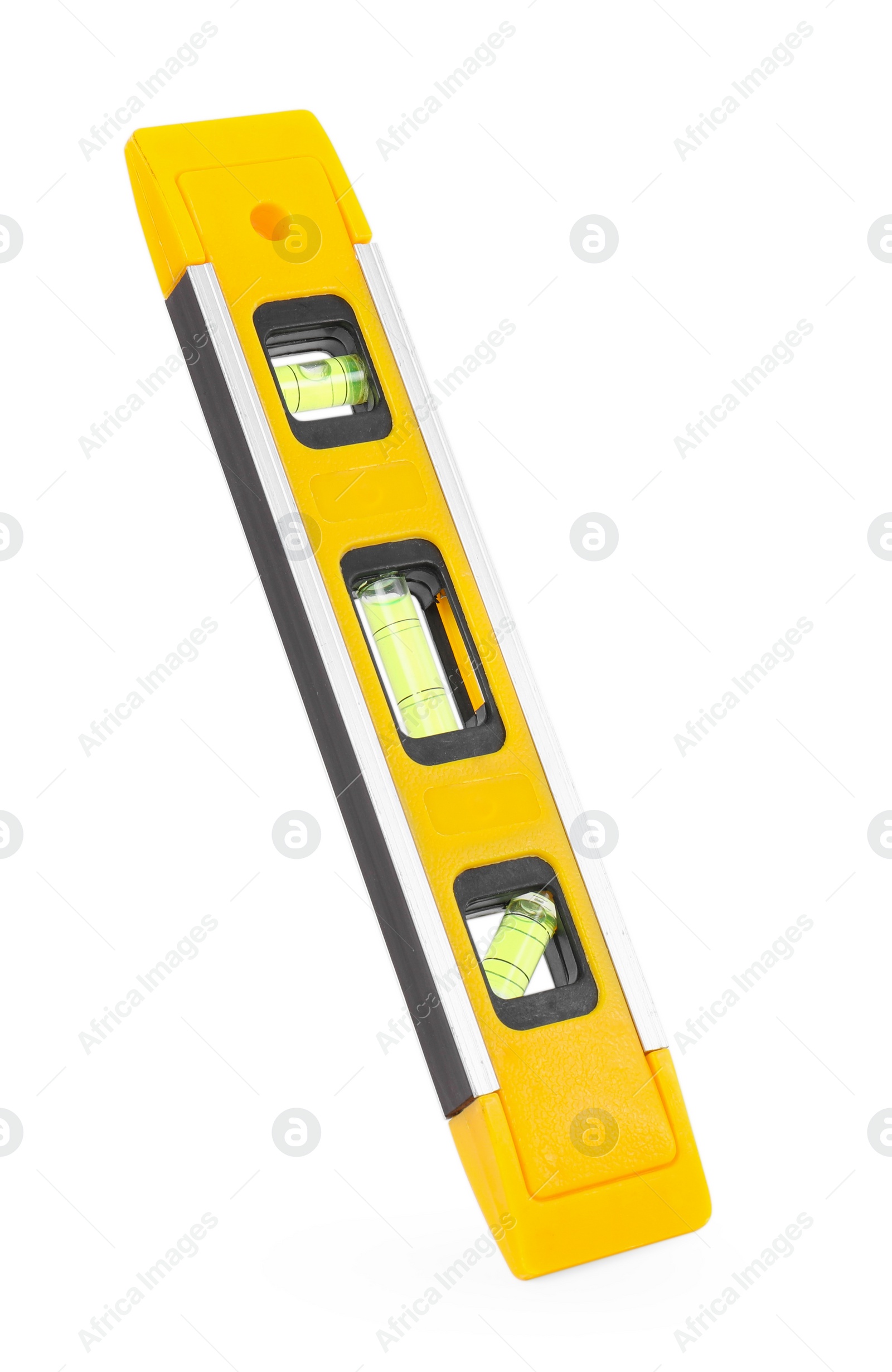 Photo of Yellow building level isolated on white. Construction tool