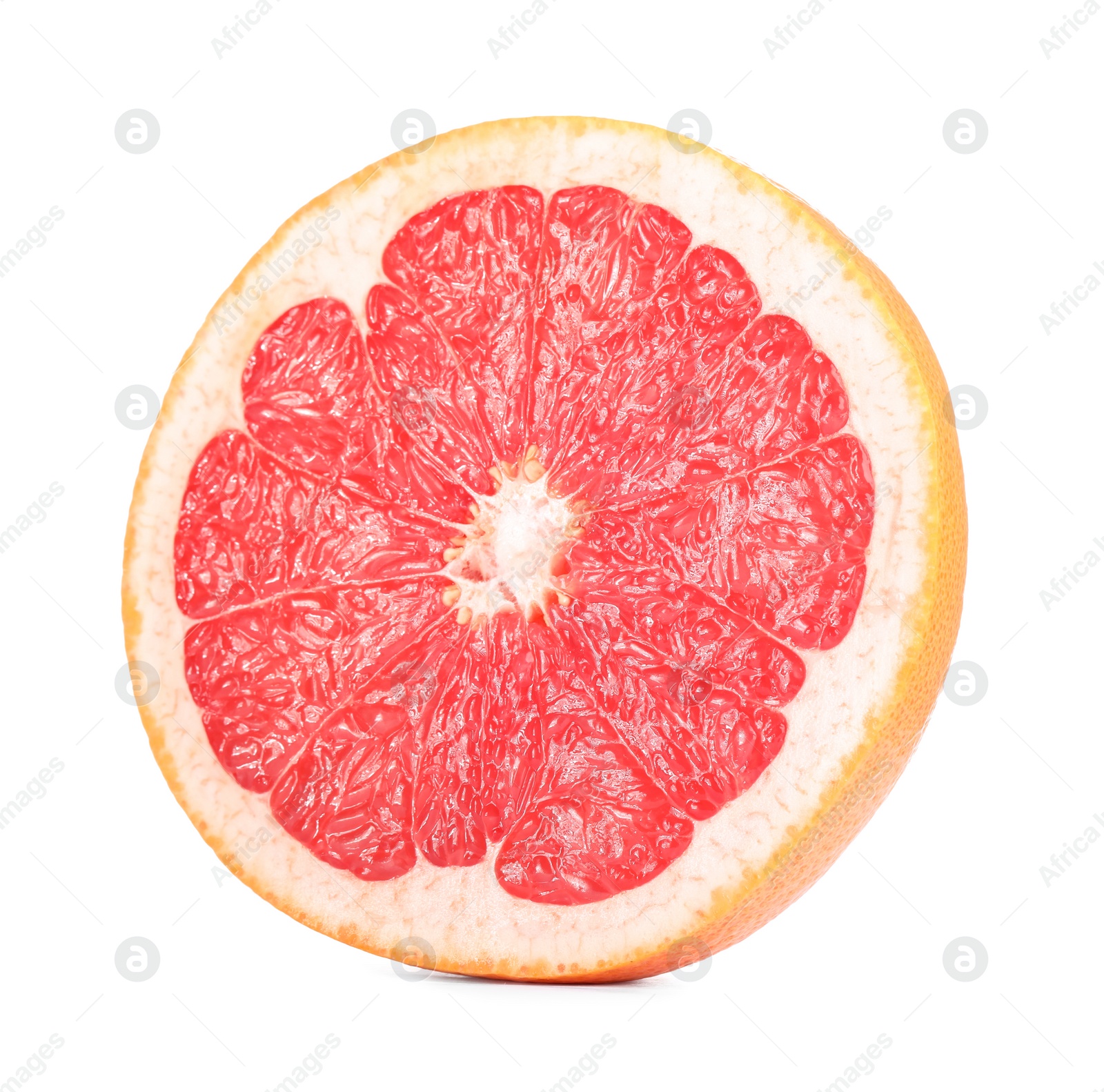 Photo of Halved ripe grapefruit isolated on white. Citrus fruit