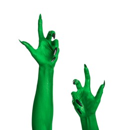 Image of Creepy monster. Green hands with claws isolated on white