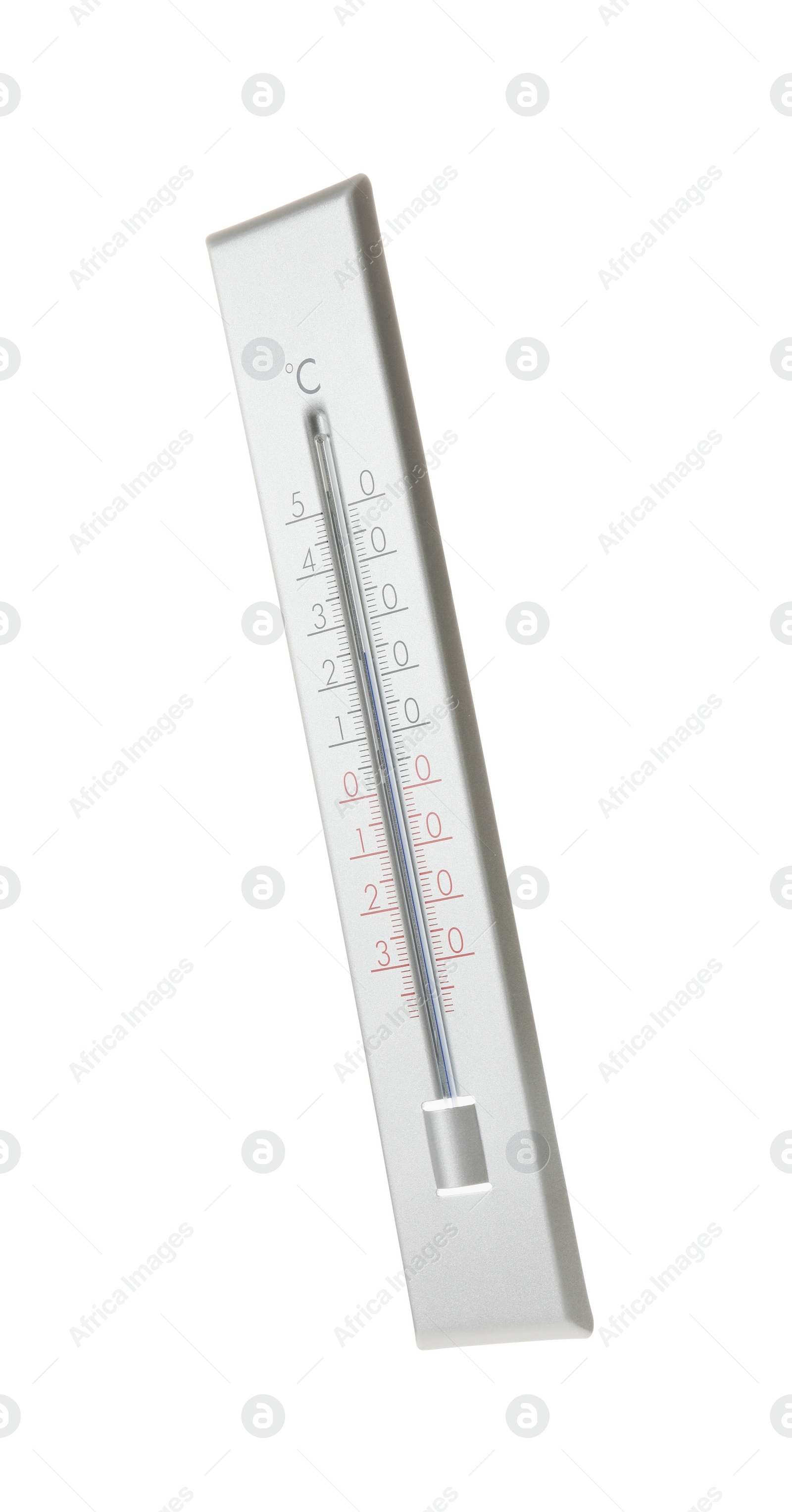 Photo of Modern grey weather thermometer on white background