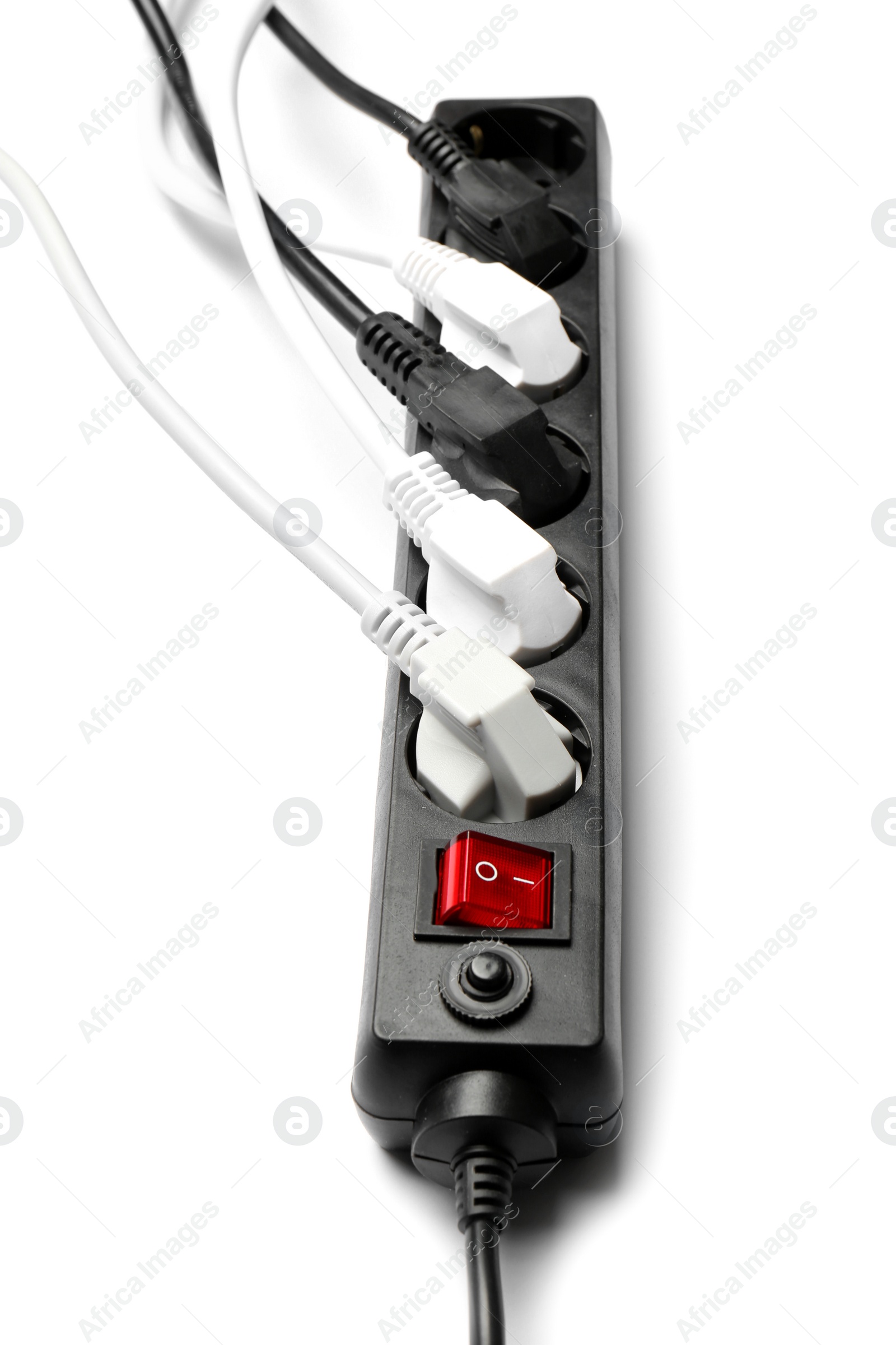 Photo of Extension cord on white background. Electrician's professional equipment