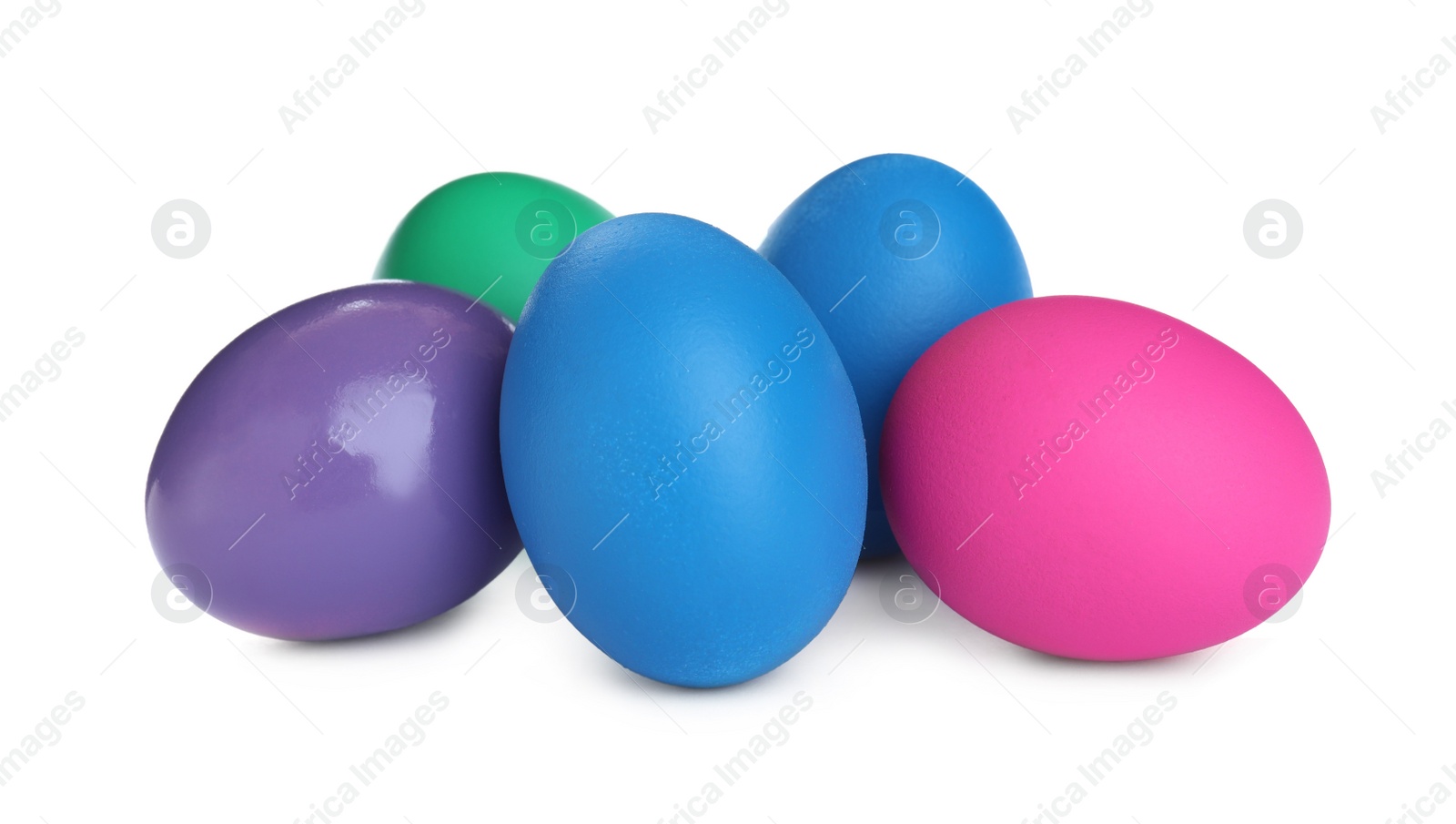 Photo of Colorful eggs on white background. Happy Easter