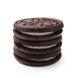 Stack of tasty sandwich cookies isolated on white