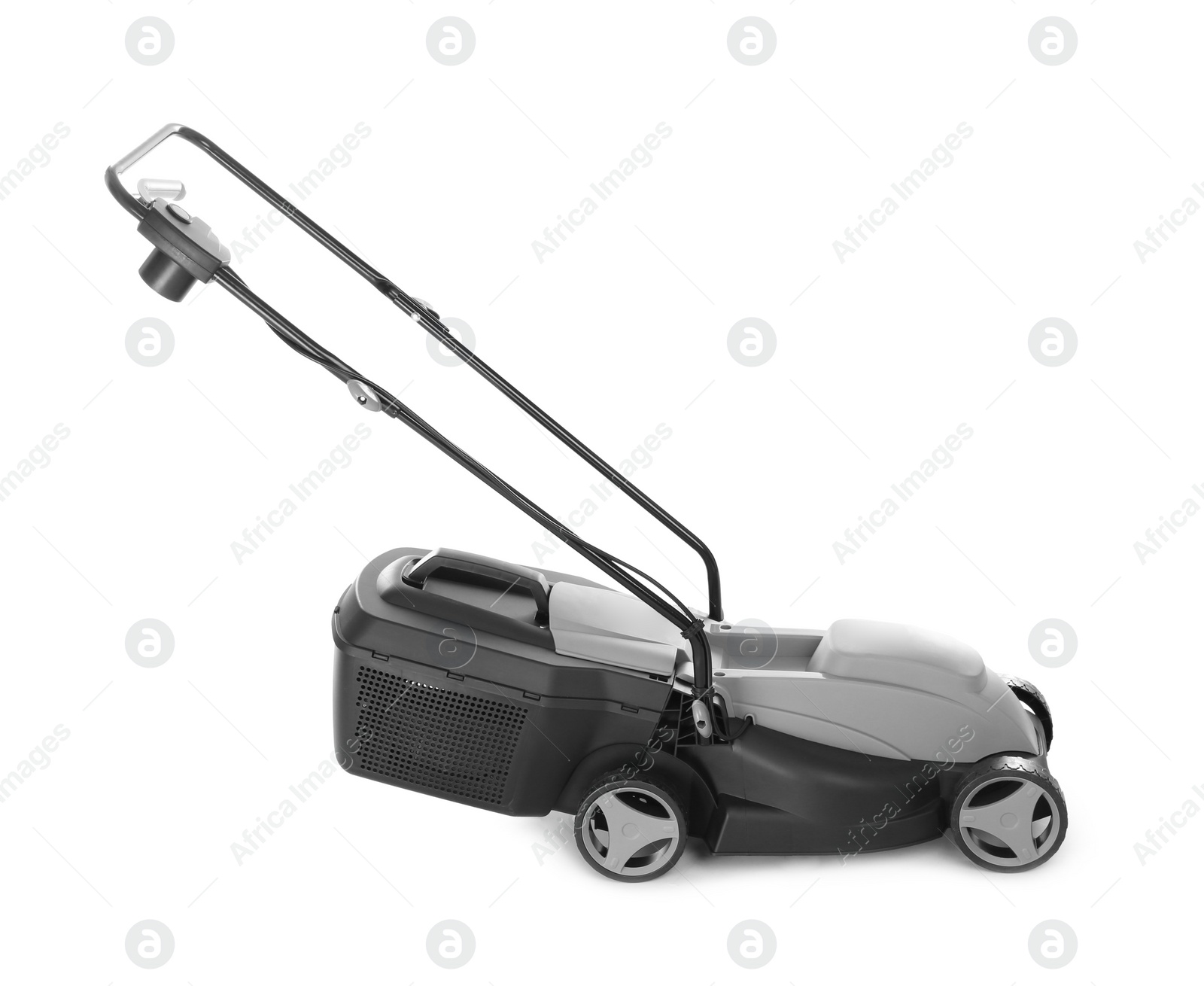 Photo of Modern lawn mower isolated on white. Garden tool