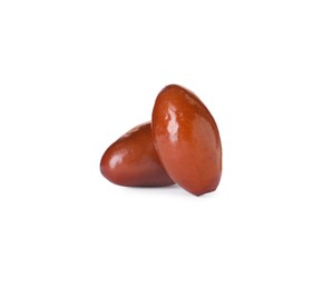 Photo of Two ripe red dates on white background