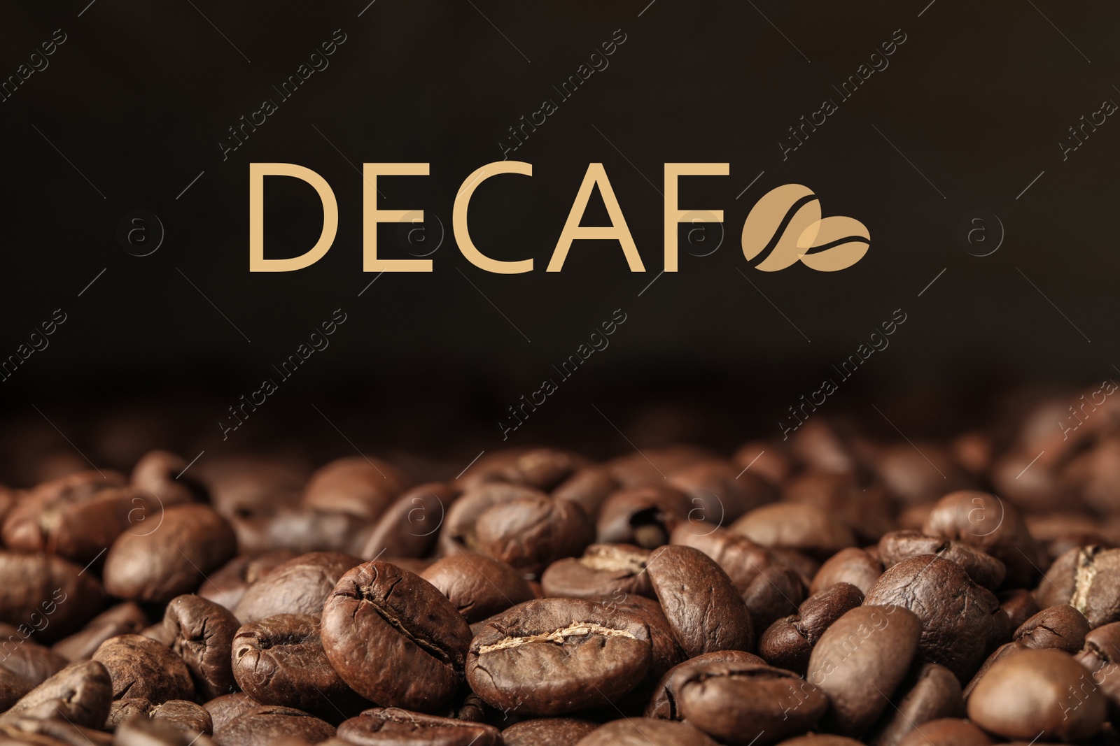 Image of Many decaf coffee beans on dark background, closeup