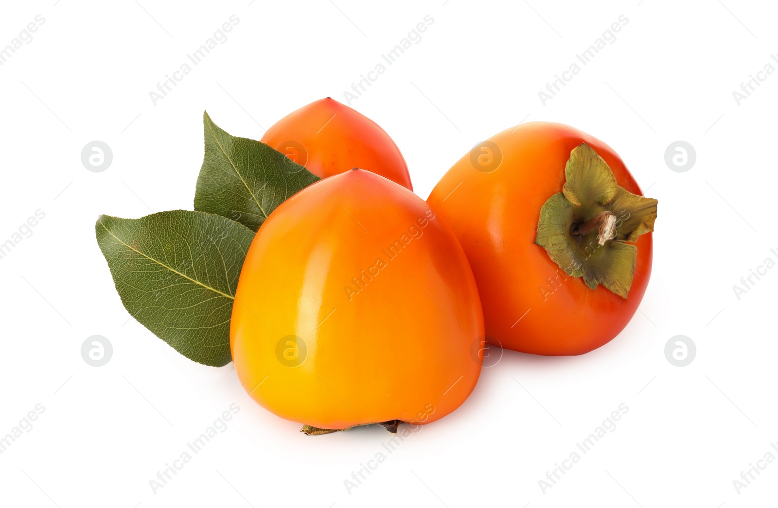 Photo of Delicious ripe juicy persimmons on white background