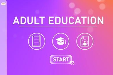 Image of Adult education. Interface of website or application for online learning