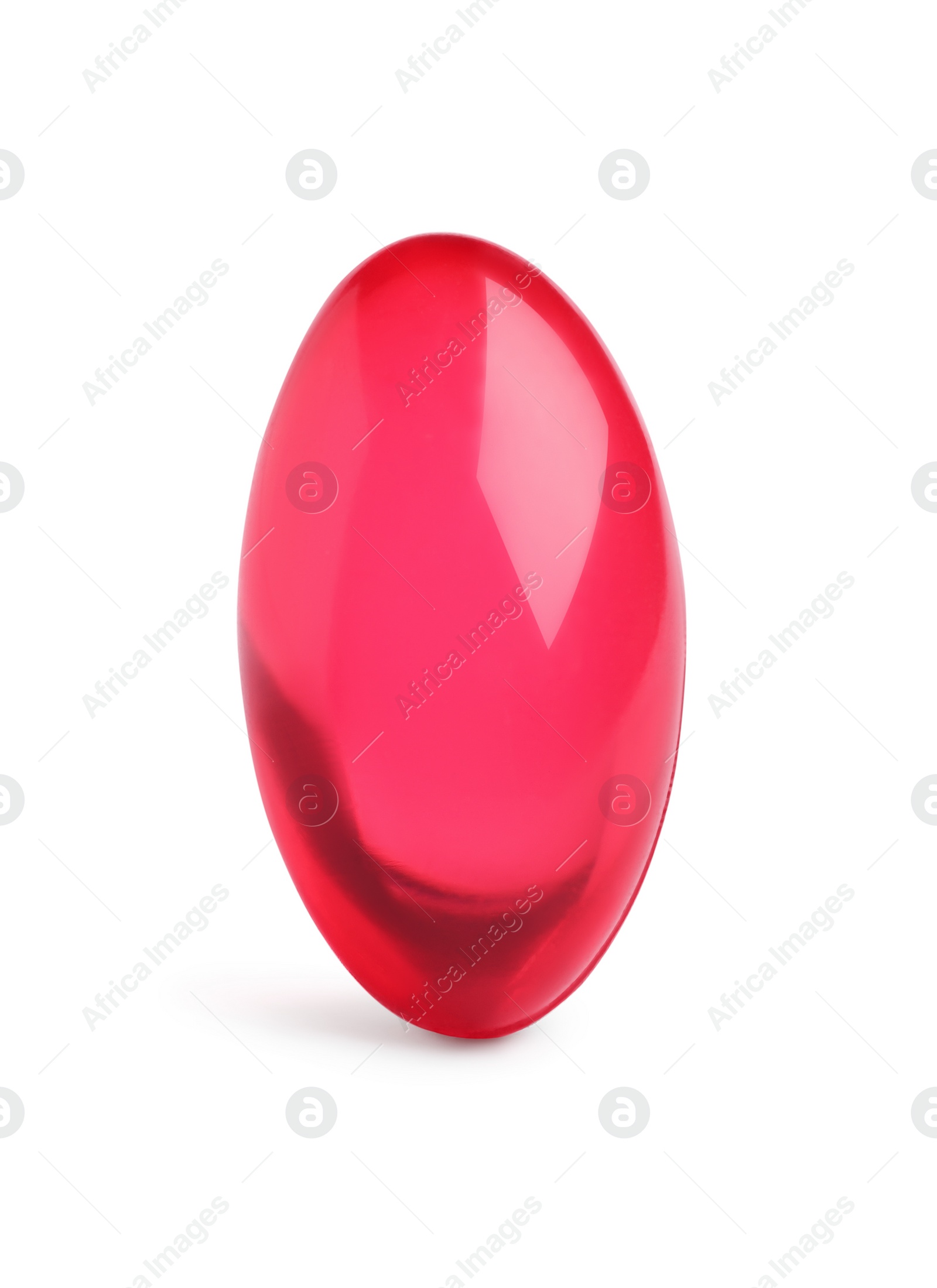 Photo of One red pill isolated on white. Medicinal treatment