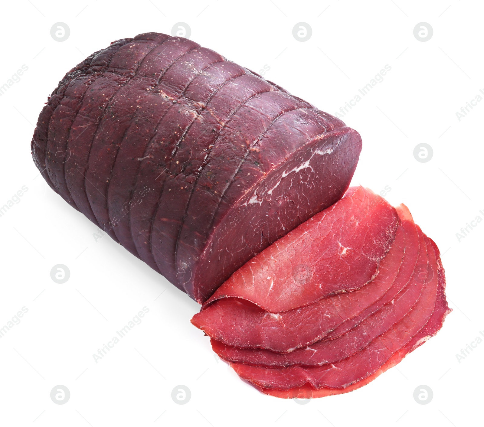 Photo of Tasty fresh dry bresaola isolated on white