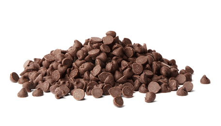 Photo of Pile of delicious chocolate chips isolated on white