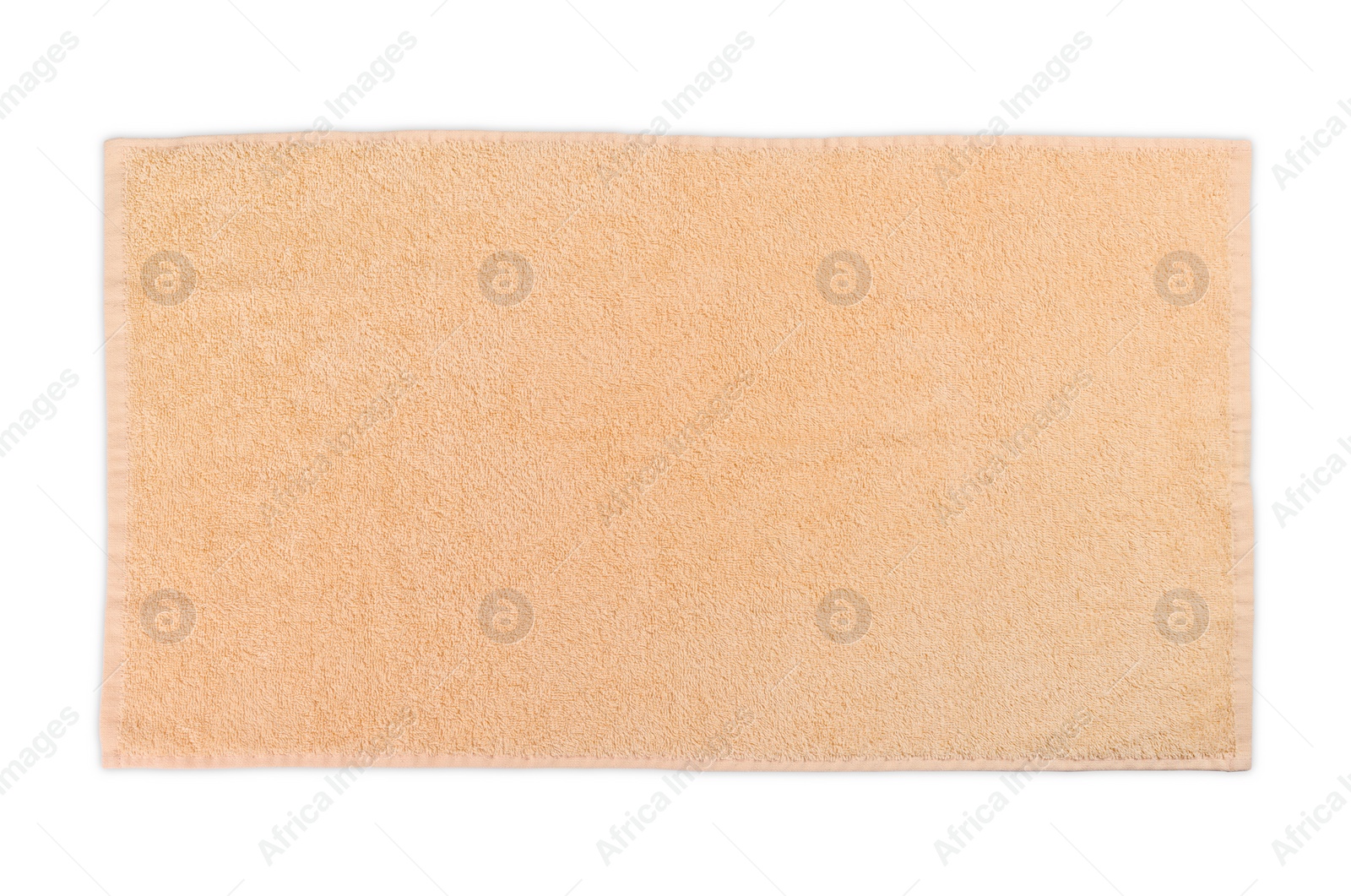 Photo of Soft colorful terry towel isolated on white, top view