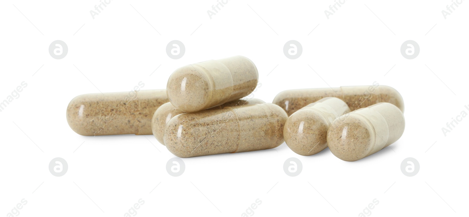 Photo of Vitamin capsules isolated on white. Health supplement