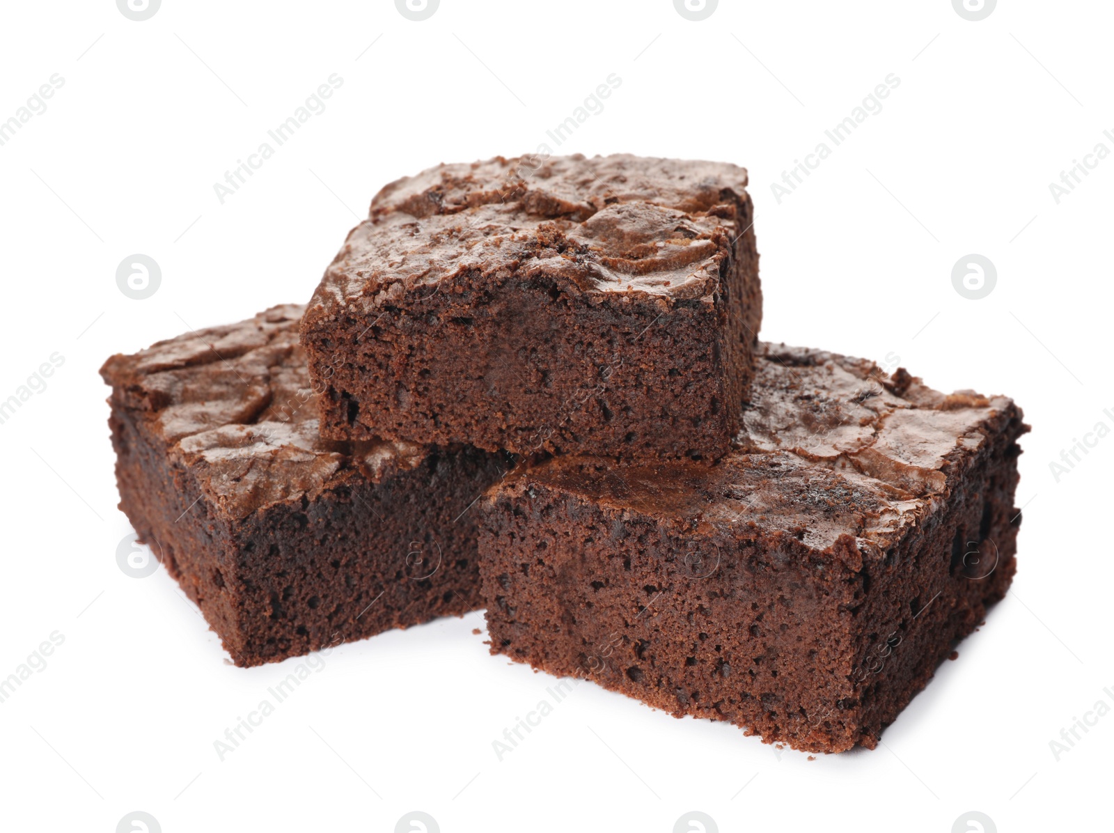 Photo of Pieces of fresh brownie on white background. Delicious chocolate pie