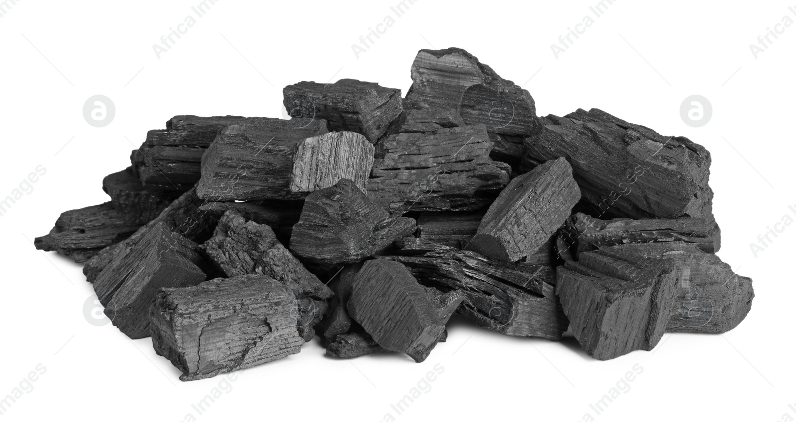 Photo of Heap of coal isolated on white. Mineral deposits