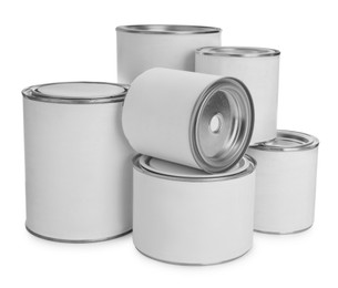 Closed blank cans of paint isolated on white