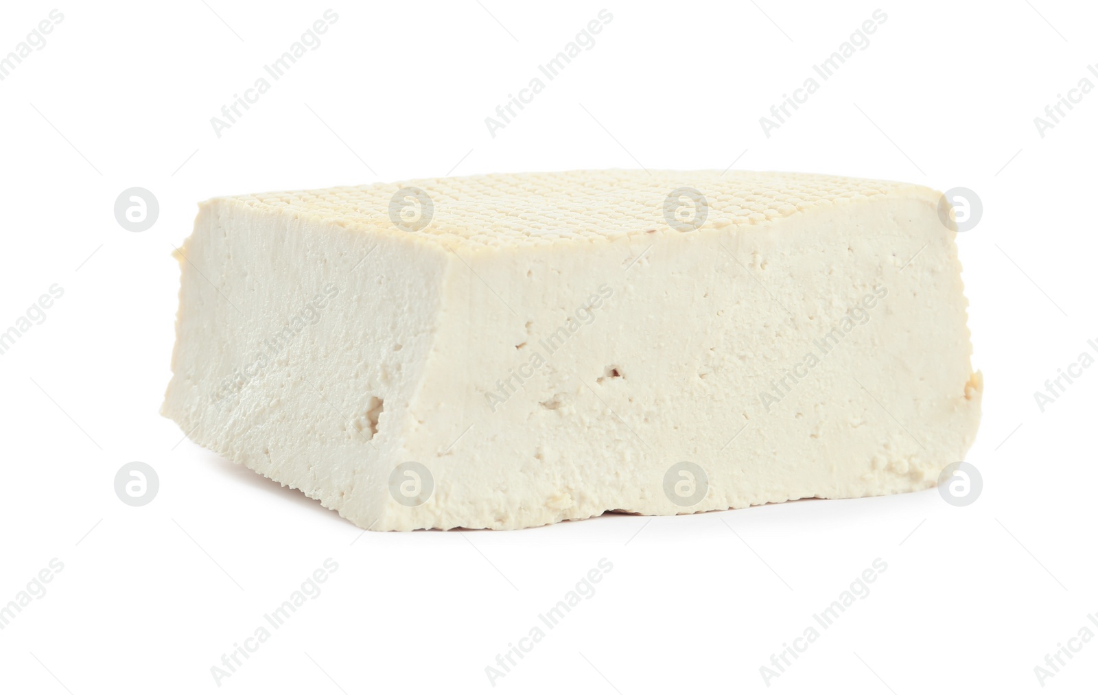 Photo of Piece of delicious tofu isolated on white. Soybean curd