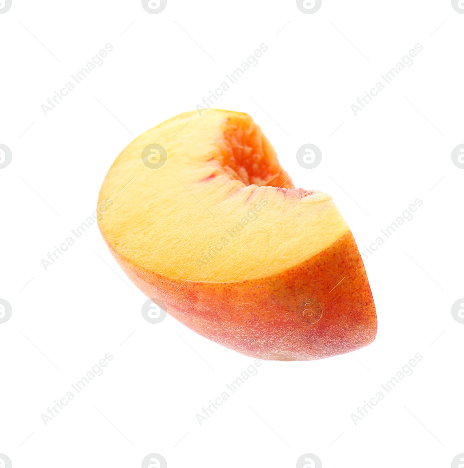 Photo of Slice of ripe peach isolated on white