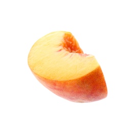 Photo of Slice of ripe peach isolated on white