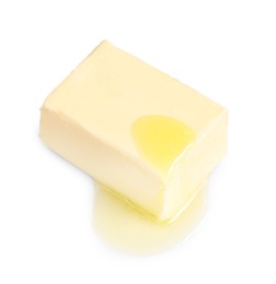 Photo of Piece of melting butter on white background