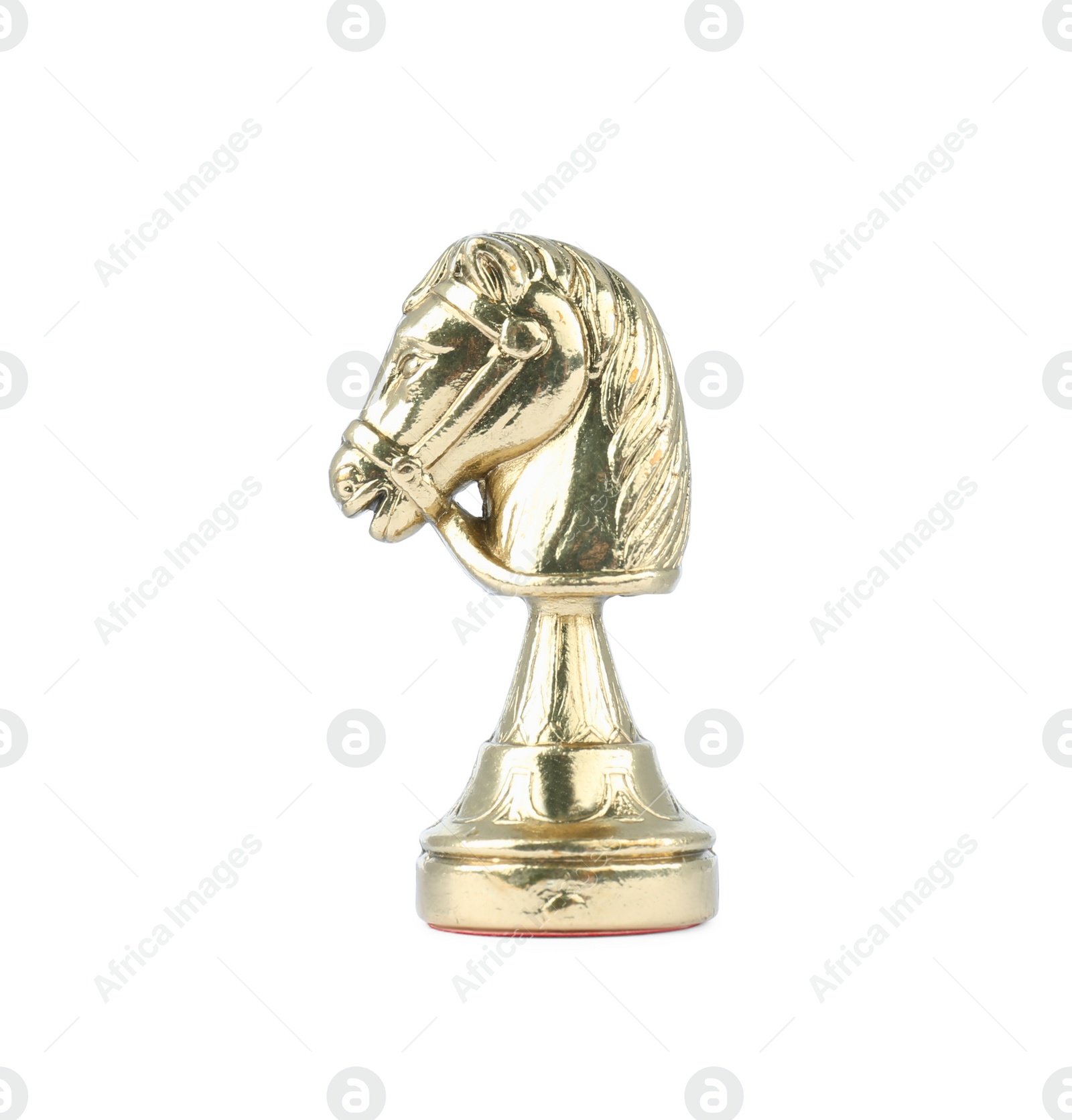 Photo of Golden knight isolated on white. Chess piece