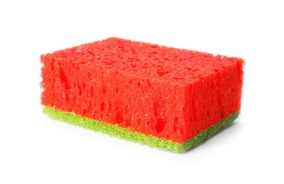 Photo of Cleaning sponge for dish washing on white background