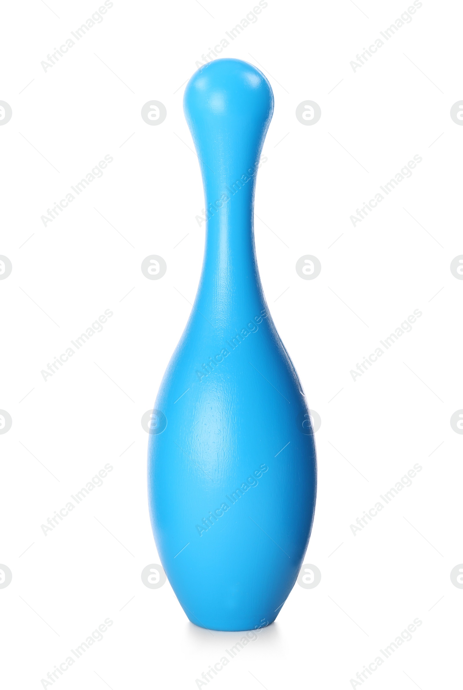 Photo of Blue bowling pin isolated on white. Child toy