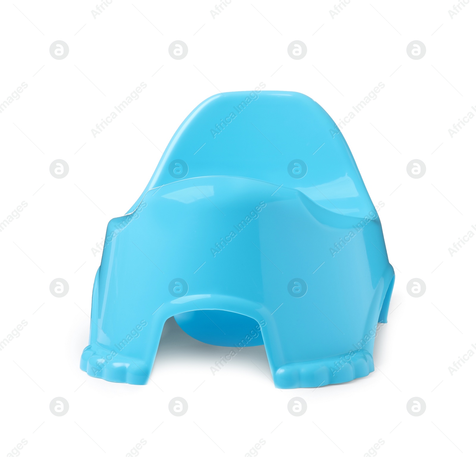 Photo of Light blue baby potty isolated on white. Toilet training