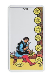 Eight of Pentacles isolated on white. Tarot card