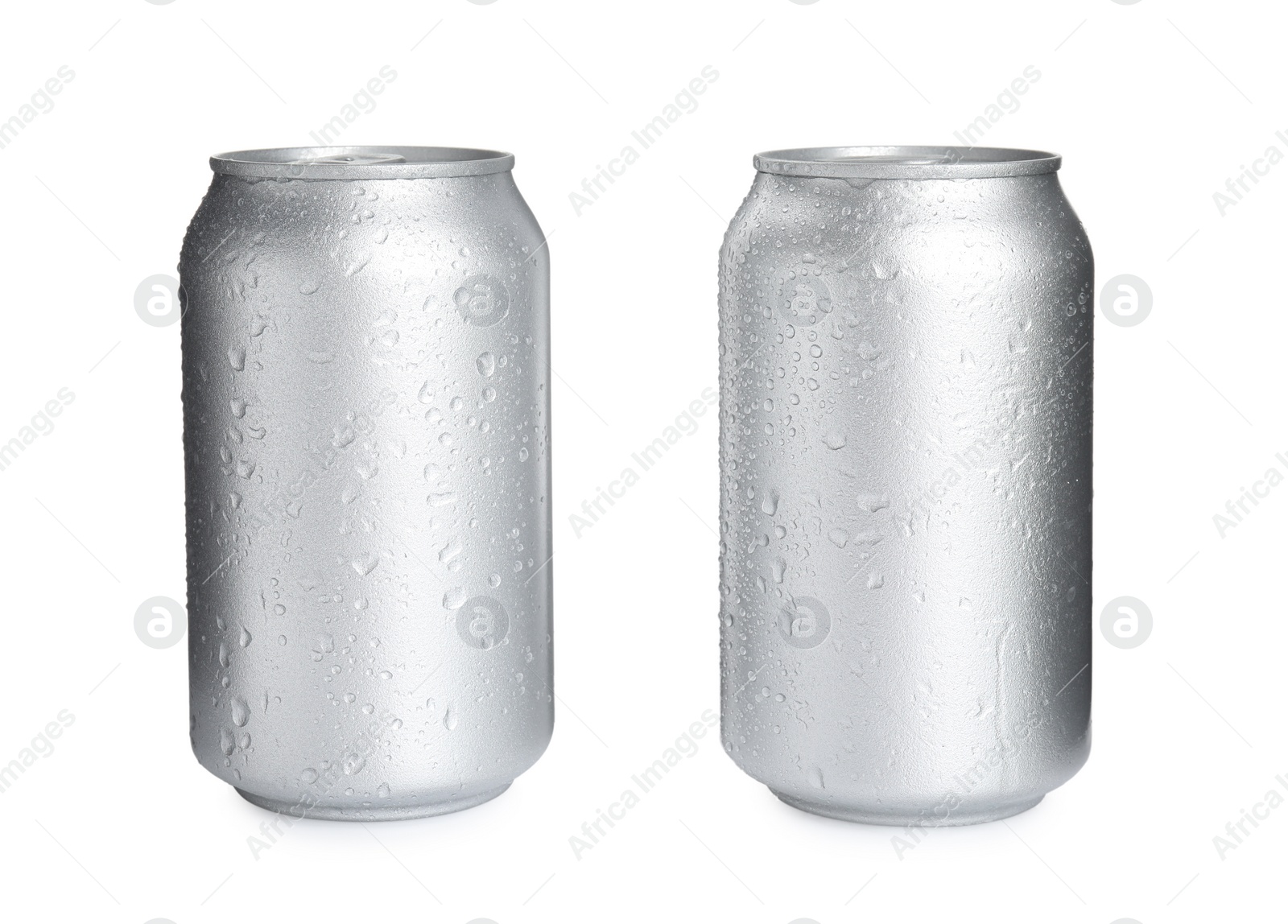 Photo of Aluminium cans of beverage on white background