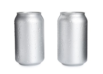 Photo of Aluminium cans of beverage on white background