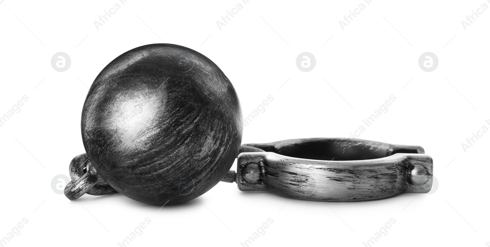 Photo of Metal ball and chain isolated on white