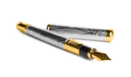 Beautiful fountain pen with ornate nib isolated on white