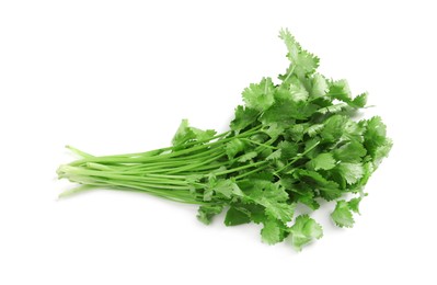 Photo of Bunch of fresh coriander on white background