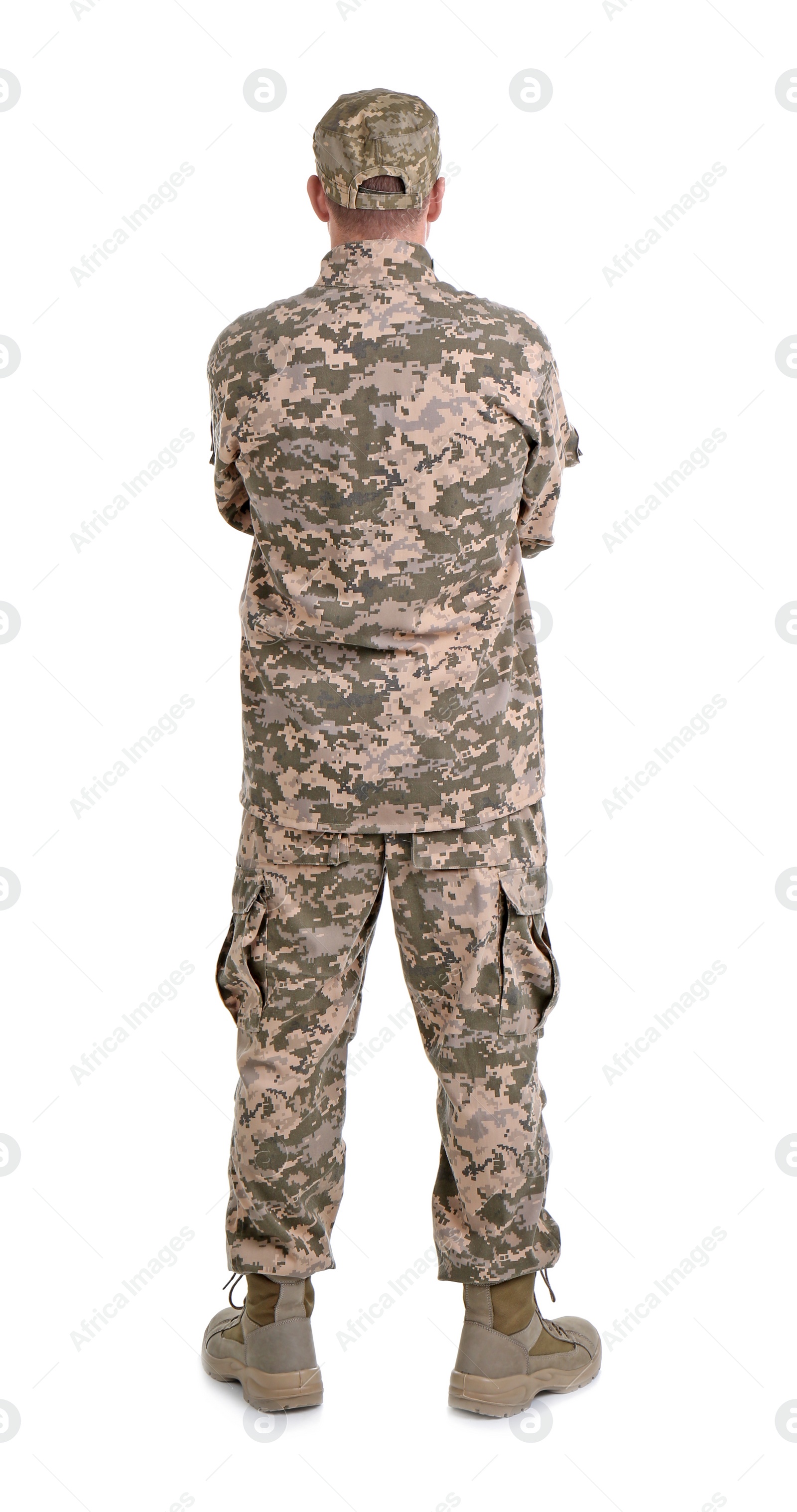 Photo of Male soldier on white background. Military service