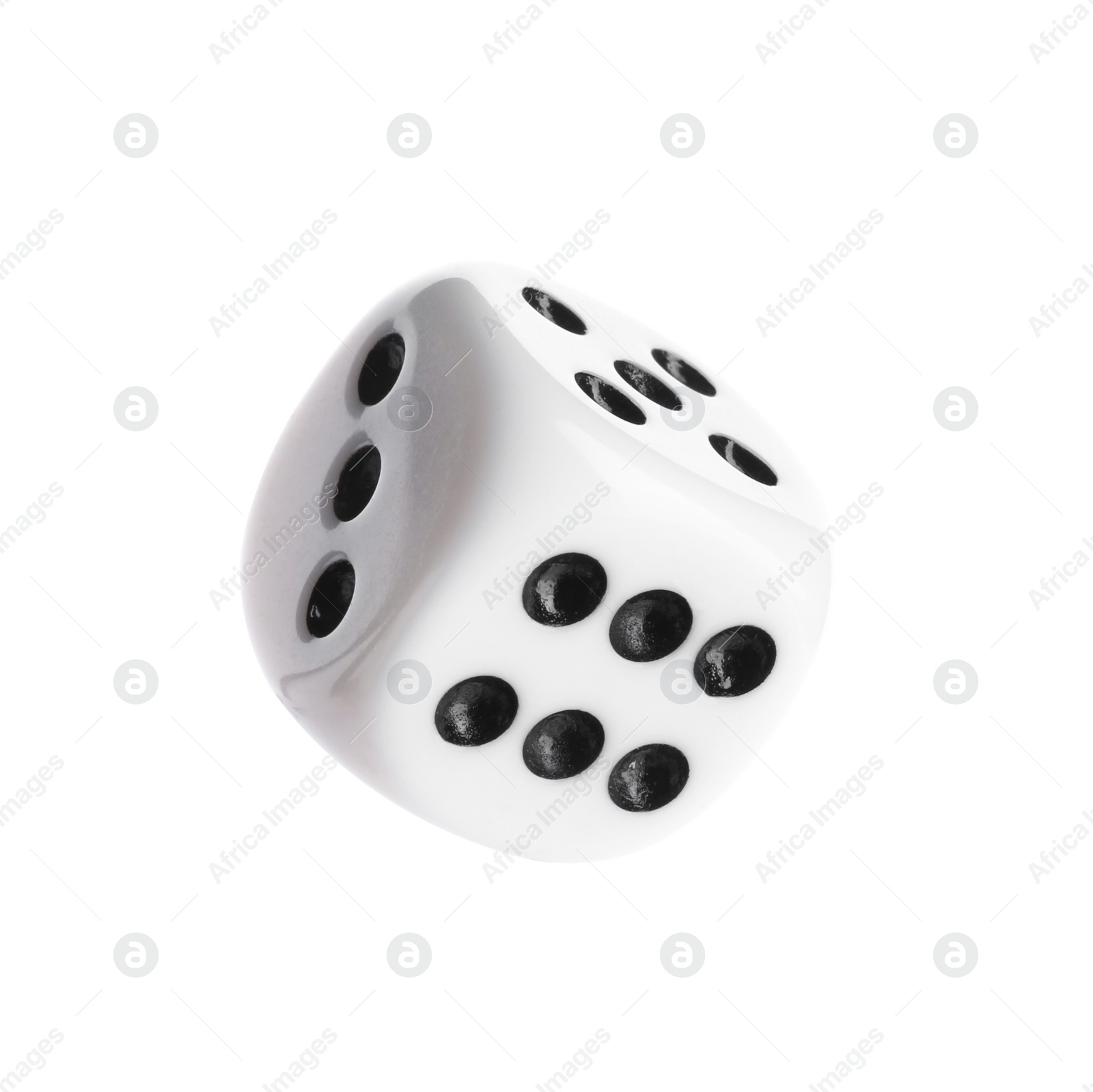 Photo of One plastic game dice isolated on white