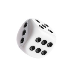 One plastic game dice isolated on white