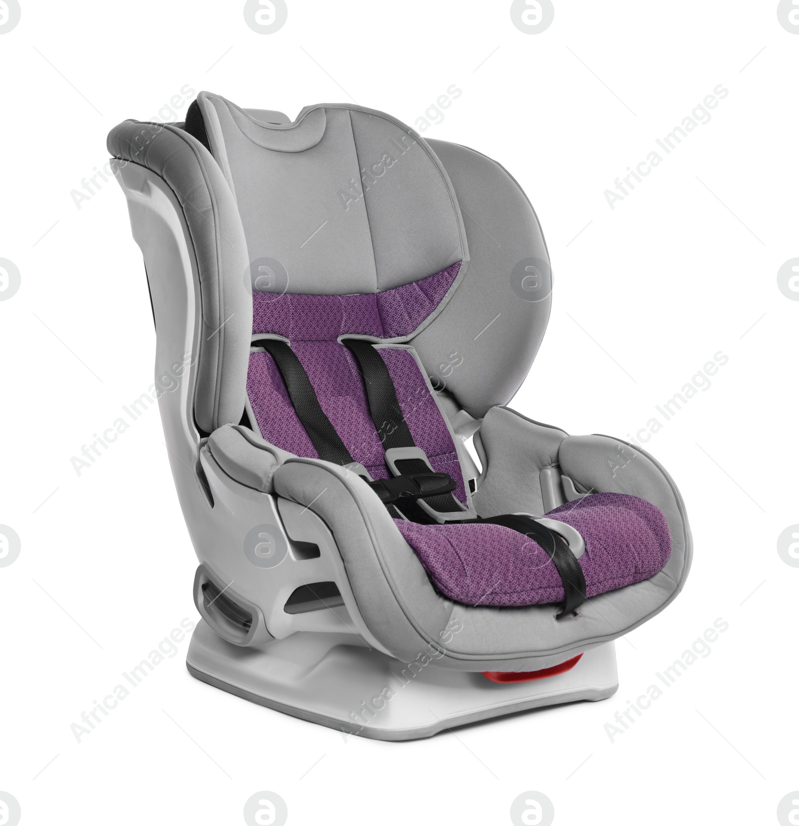 Photo of Empty modern child safety car seat on white background