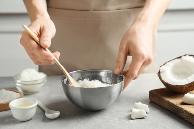 Woman preparing natural body scrub