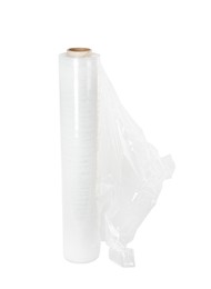 Photo of Roll of plastic stretch wrap film isolated on white