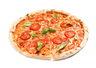 Delicious hot pizza Margherita isolated on white