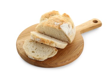 Freshly baked cut sourdough bread isolated on white