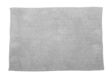 Photo of Grey soft bath mat isolated on white, top view