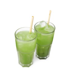 Delicious iced green matcha tea isolated on white