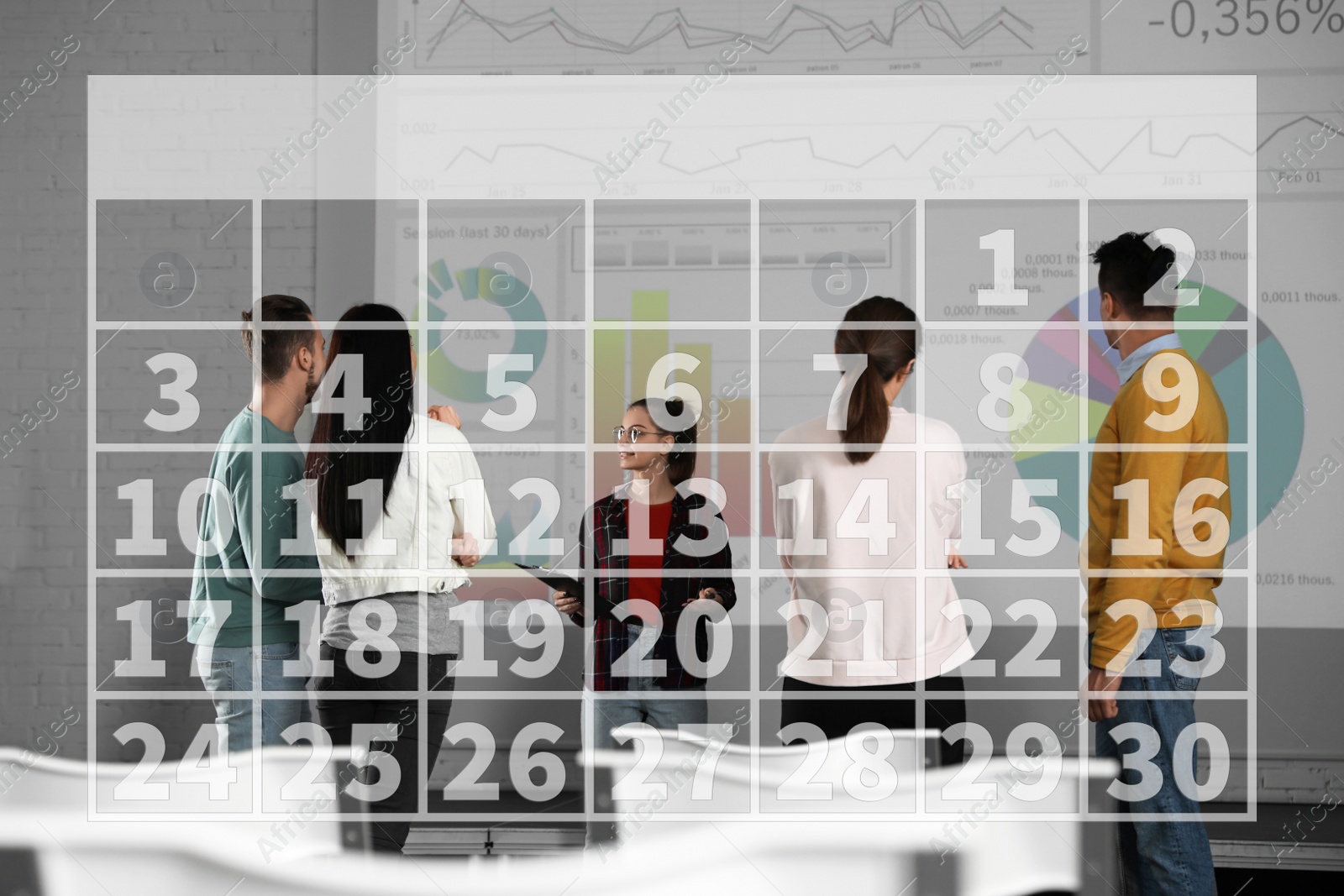 Image of Calendar and people having business training in conference room