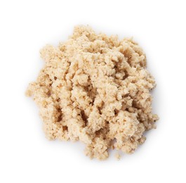 Photo of Pile of tasty prepared horseradish isolated on white, top view