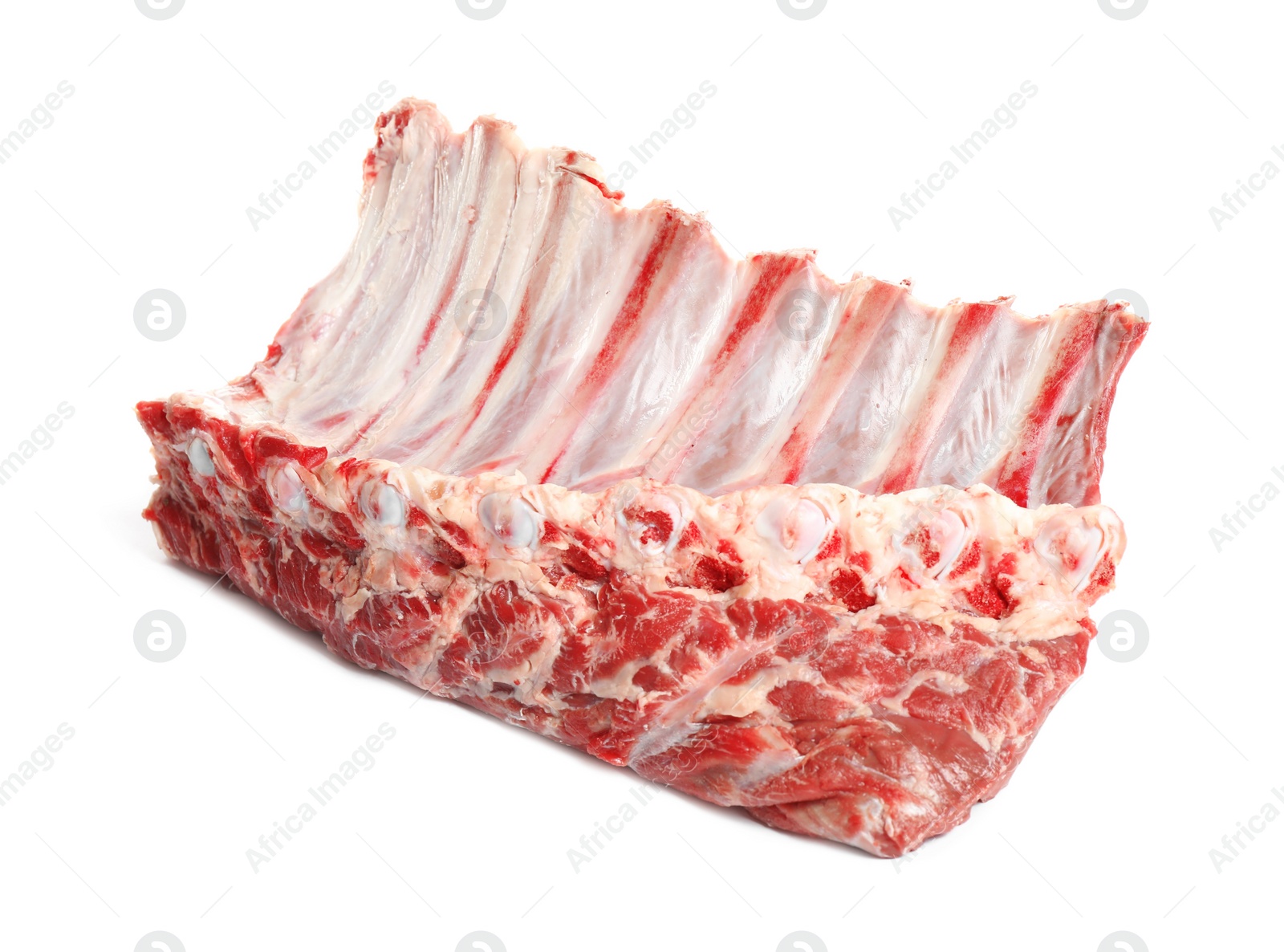 Photo of Raw ribs on white background. Fresh meat