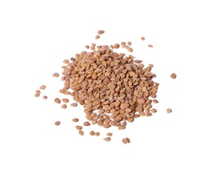 Pile of tomato seeds on white background