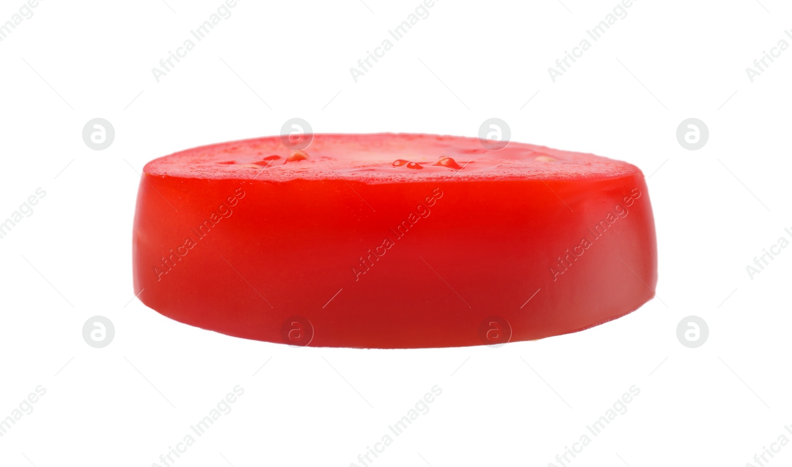 Photo of Slice of fresh ripe tomato isolated on white